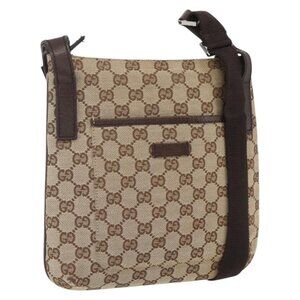 Authentic GUCCI GG Canvas Shoulder Bag Beige Silver 122793